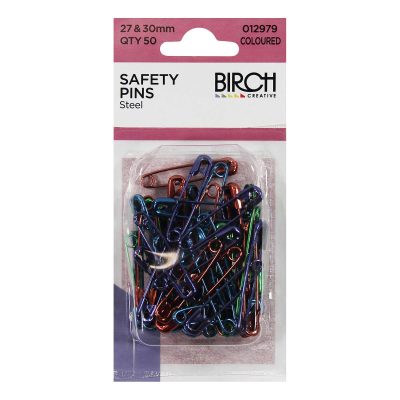 PINS COLOURED SAFETY 27 & 30MM 50on SZE 0/1