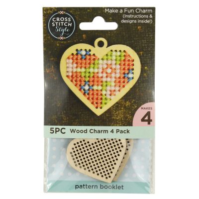 CROSS STITCH  WOOD CHARM OR SHAPES 4 PACK