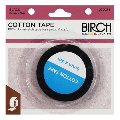 COTTON TAPE 6MMx5MT BLK/WHT