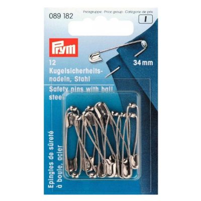 PRYM SAFETY PINS WITH BALL HT 1 SILVER COL 34 MM