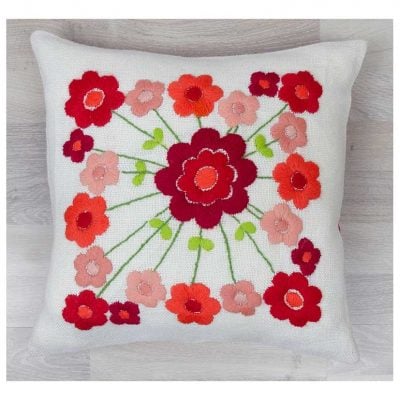FLOWER PILLOW COVER RED BACK KIT 40X40CM