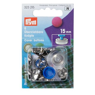 PRYM COVER BUTTONS BRASS 15 MM SILVER COL