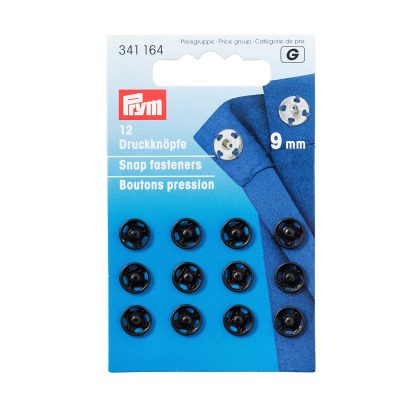 PRYM SEW-ON SNAP FASTENERS BRASS 9 MM BLACK
