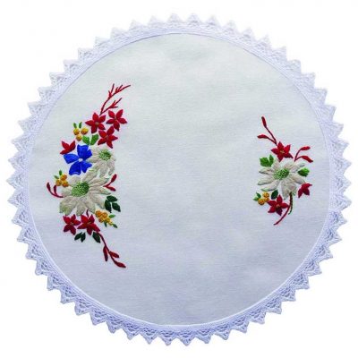 FLANNEL FLOWERS EMBROIDERY DOILY KIT 30CM
