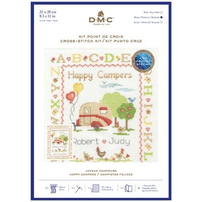 DMC CROSS STITCH KIT - HAPPY CAMPERS 14CT 21X28CM