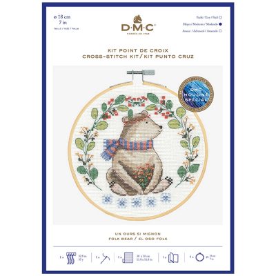 DMC CROSS STITCH KIT - FOLK BEAR 14CT 18CM