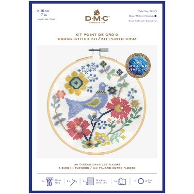 DMC CROSS STITCH KIT -A BIRD IN FLOWERS 14CT 18CM