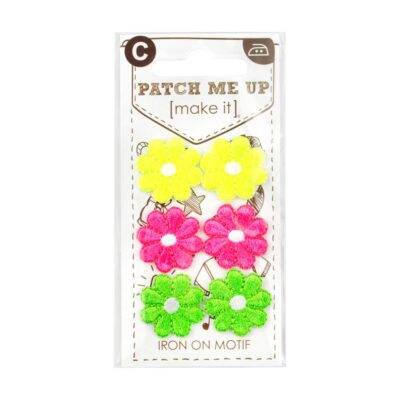 MOTIF IRON-ON MULTI FLURO FLOWERS 3PK