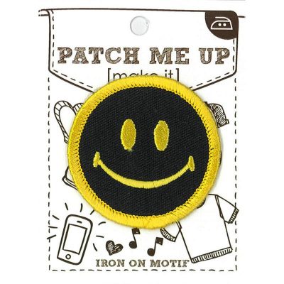 MOTIF IRON-ON SMILEY FACE BLACK 3PK