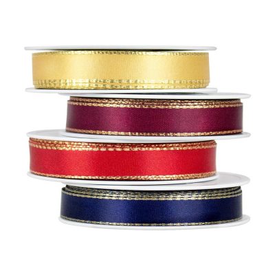 RIBBON SATIN GOLD EDGE 15MMX20MT