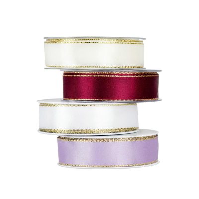 RIBBON SATIN GOLD EDGE 25MMX20MT