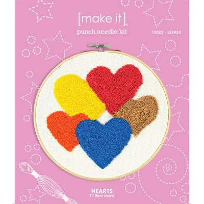 MAKE IT-PUNCHNEEDLE HEARTS KIT 17.5CM