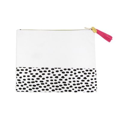 CRAFT BAG POLKA DOT CANVAS WITH TASSEL ZIPPER PULL