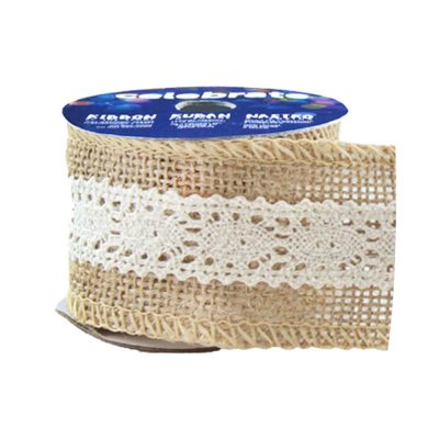 CELEBRATE HESSIAN RIBBON W COTTON LACE 50MM X 2M