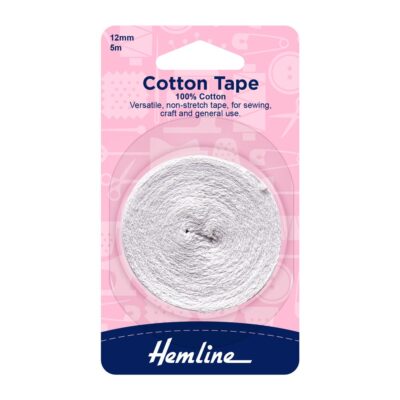 HEMLINE HANGSELL TAPE COTTON 12MM X 5M WHITE