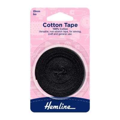 HEMLINE HANGSELL TAPE COTTON 25MM X 5M BLACK