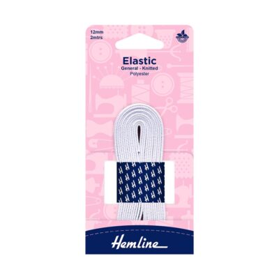 HEMLINE HANGSELL ELASTIC G/P KNITTED 12MM X 2M WHI