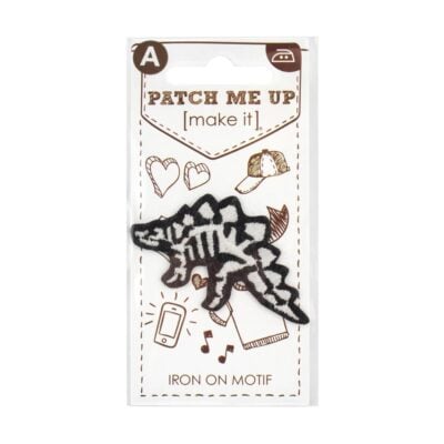MOTIF IRON ON STEGOSAURUS UV LIGHT COLOUR 3PK