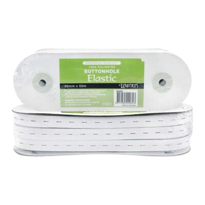 UNI TRIM ELASTIC BUTTON HOLE 20MM X 50M WHITE