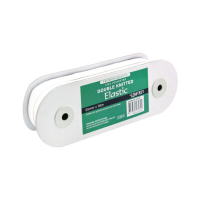 UNI TRIM ELASTIC DOUBLE KNITTED 25MMX30M WHITE